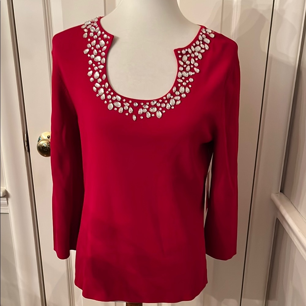 Chic Red Embellished Women's Blouse